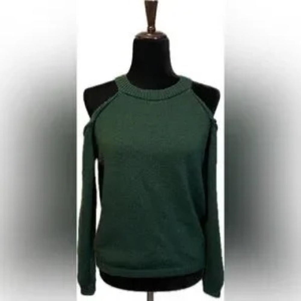 Green Cold-Shoulder Knit Sweater